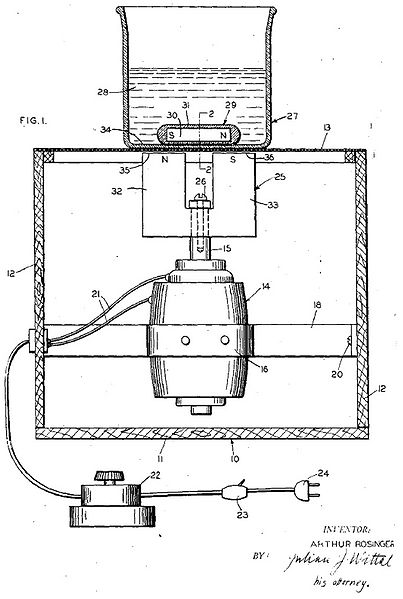 Figura 2. Esquema do primeiro agitador magnético, da autoria de Arthur Rosinger.