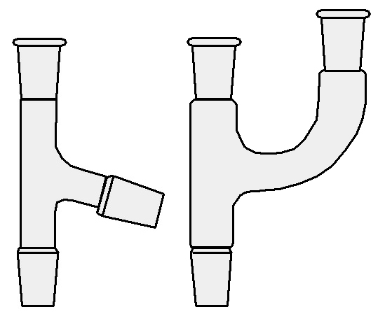 Figura 1. Esquema de uma cabeça de destilação simples (à esquerda) e de uma cabeça de destilação de Claisen (à direita)